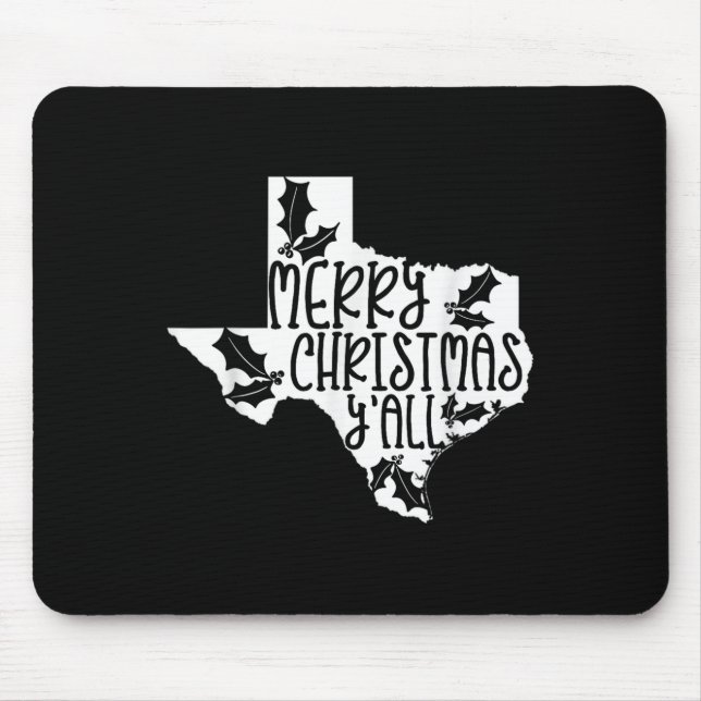 Mousepad Merry Christmas Yall Texas Mistletoe White Graphic (Frente)