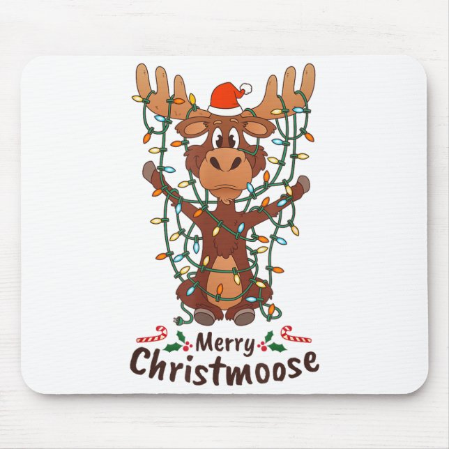 Mousepad Merry Christmoose Christmas Moose Xmas Tree Lights (Frente)
