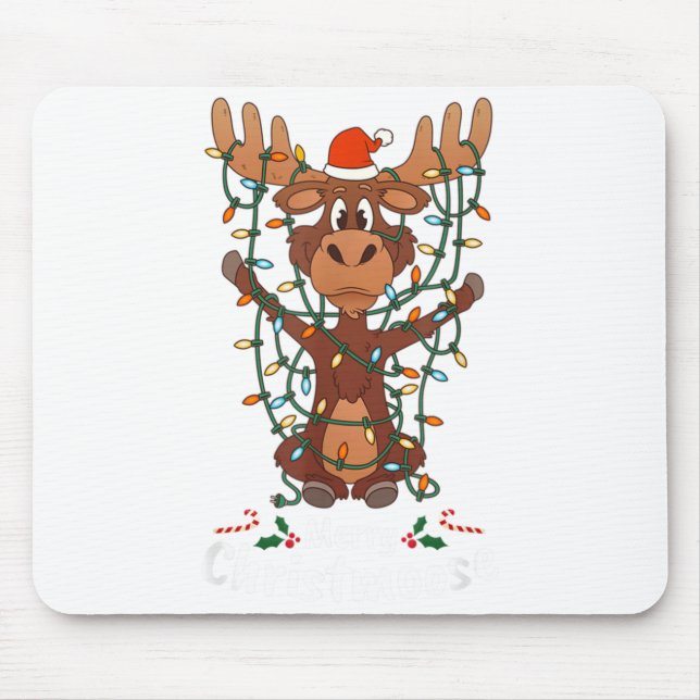 Mousepad Merry Christmoose Christmas Mooses Xmas Tree Light (Frente)