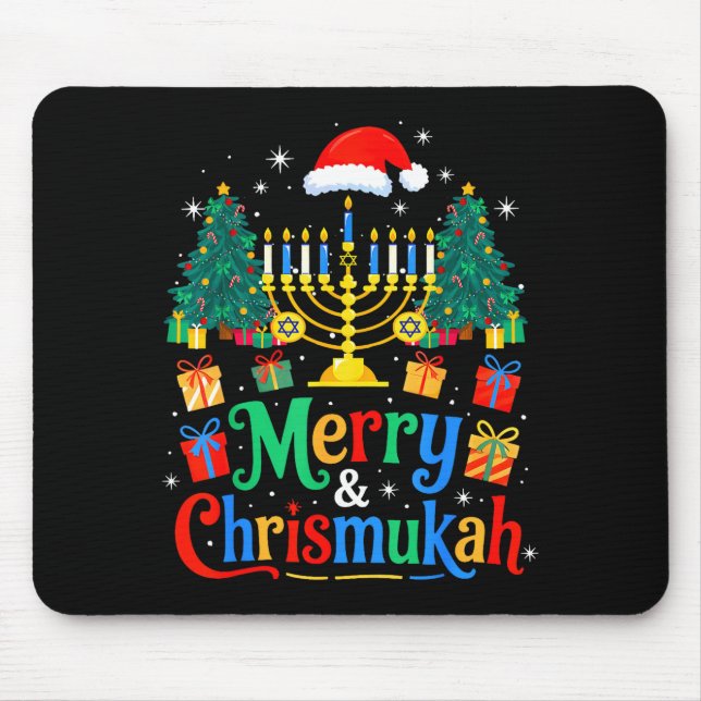 Mousepad Merry Christmukkah Hanukkah Christmas Tree Xmas Fa (Frente)