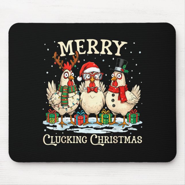 Mousepad Merry Clucking Christmas Chicken Farm Animal Xmas  (Frente)