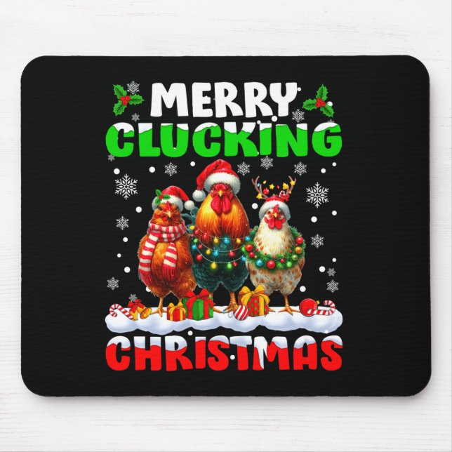 Mousepad Merry Clucking Christmas Funny Chicken Santa Hat X (Frente)