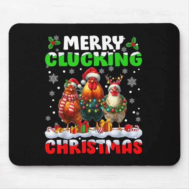 Mousepad Merry Clucking Christmas Funny Chicken Santa Hat X (Frente)