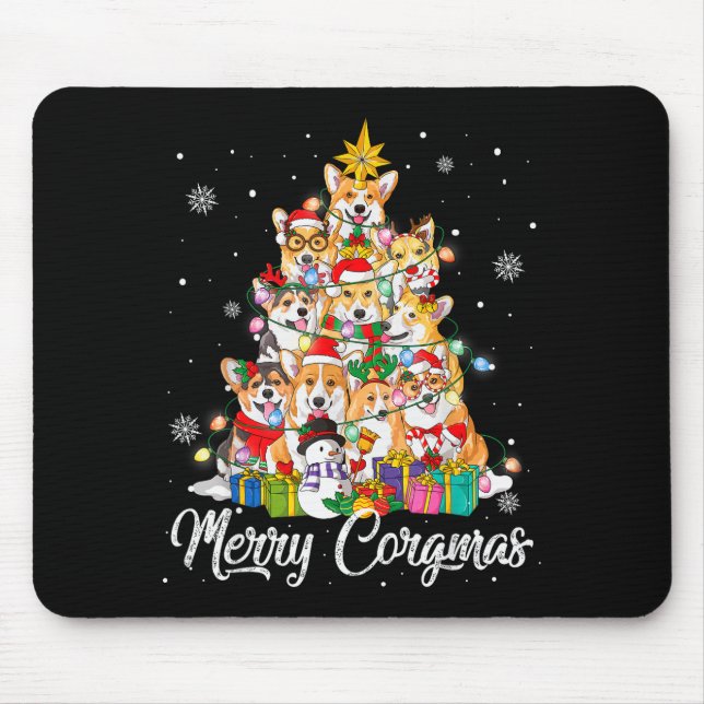Mousepad Merry Corgmas Corgi Christmas Tree Fairy Lights Do (Frente)