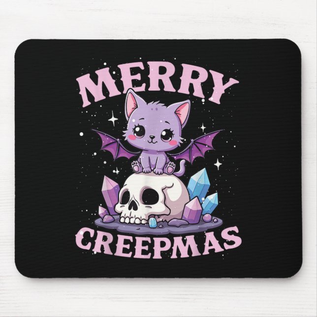 Mousepad Merry Creepmas Cat Pastel Goth Christmas Skull For (Frente)