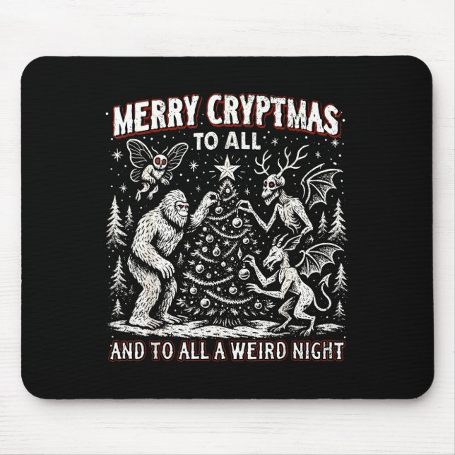 Mousepad Merry Cryptmas Weird Night Cryptid Holiday Art  (Frente)