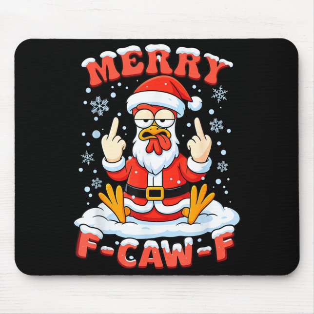 Mousepad Merry F-caw-f Chicken Christmas Funny Rooster Men  (Frente)