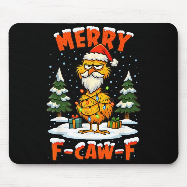 Mousepad Merry F-caw-f Chicken Christmas Funny Rooster Men  (Frente)