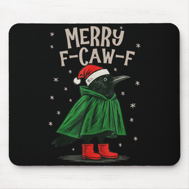 Mousepad Merry F-caw-f Funny Christmas Black Crow Merry Xma (Frente)