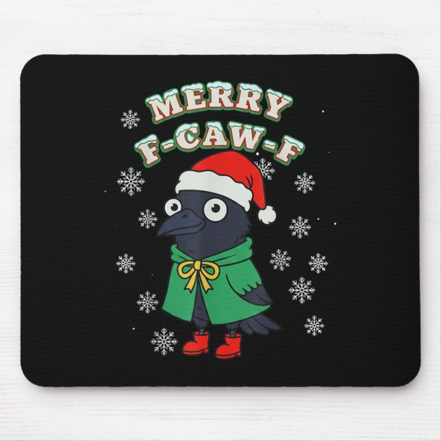 Mousepad Merry F-caw-f Raven Fcawf Christmas Holiday Crow F (Frente)