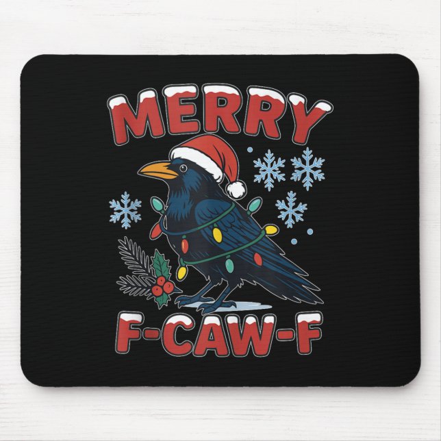 Mousepad Merry F-caw-f Raven Funny Meme Crow Christmas Adul (Frente)