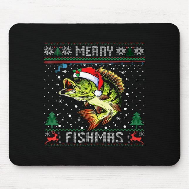 Mousepad Merry Fishmas B Fish Fishing Christmas Ugly Sweate (Frente)