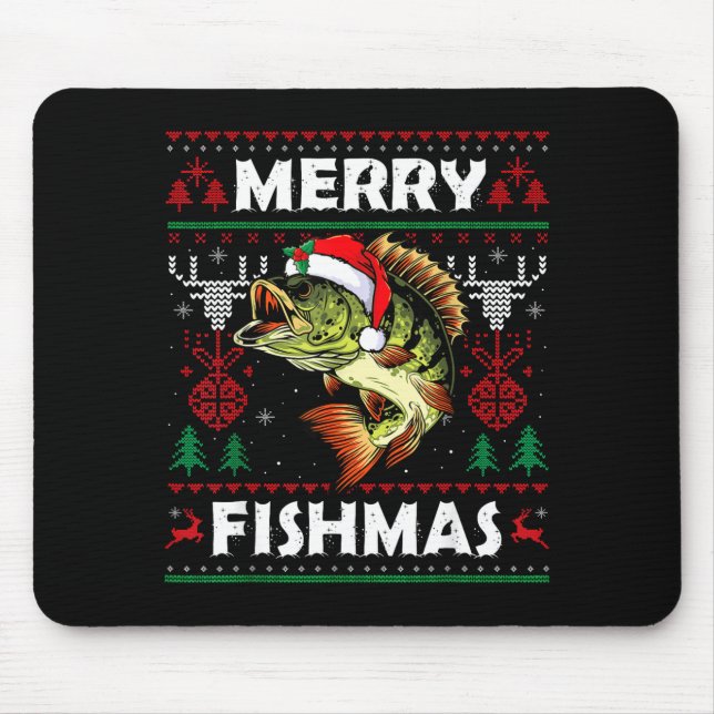 Mousepad Merry Fishmas B Fish Fishing Christmas Ugly Sweate (Frente)