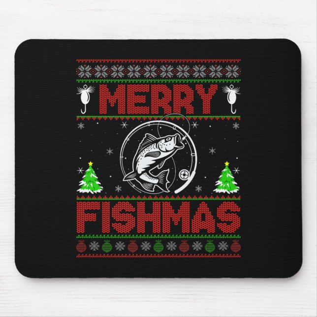 Mousepad Merry Fishmas B Fish Fishing Ugly Christmas Sweate (Frente)