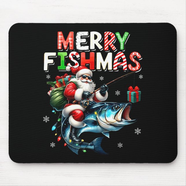 Mousepad Merry Fishmas Santa Fishing Lovers Funny Fisherman (Frente)