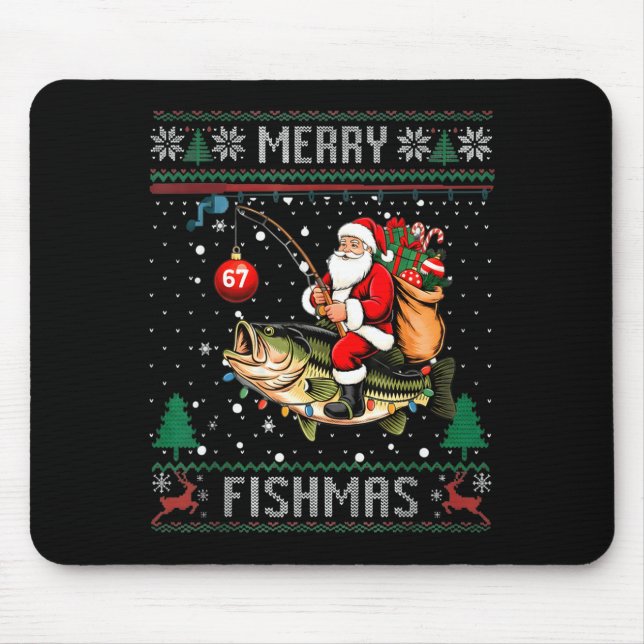 Mousepad Merry Fishmas Santa Riding B Fish Christmas Ugly S (Frente)
