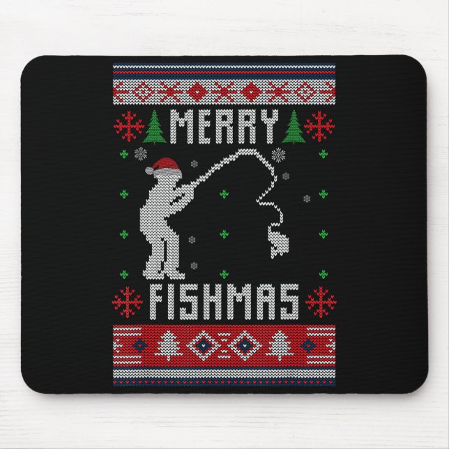Mousepad Merry Fishmas Ugly Sweater Ugly Fishing Christmas  (Frente)