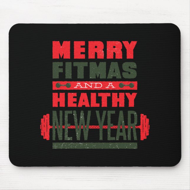 Mousepad Merry Fitmas And Happy New Rear Fitness Funny Xmas (Frente)
