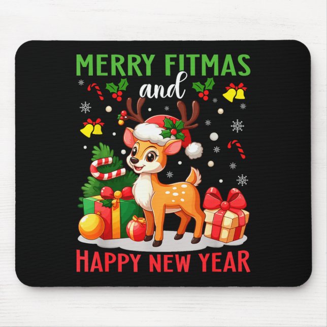 Mousepad Merry Fitmas Happy New Year Funny Christmas New Ye (Frente)