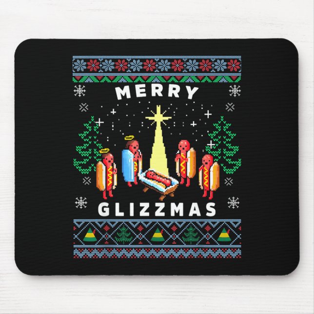 Mousepad Merry Glizzmas Funny Ugly Christmas Sweater Glizzy (Frente)