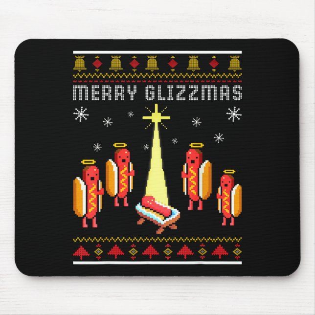 Mousepad Merry Glizzmas Hot Dog Funny Ugly Christmas Sweate (Frente)