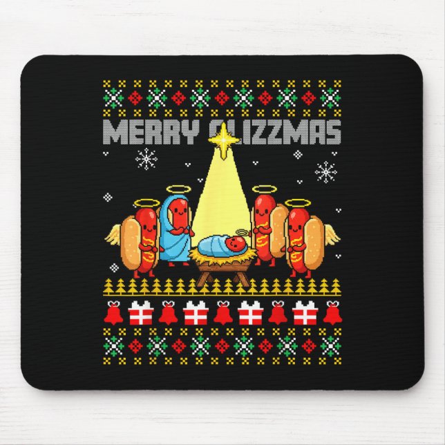 Mousepad Merry Glizzmas Ugly Christmas Sweaters Hot Dogs Xm (Frente)