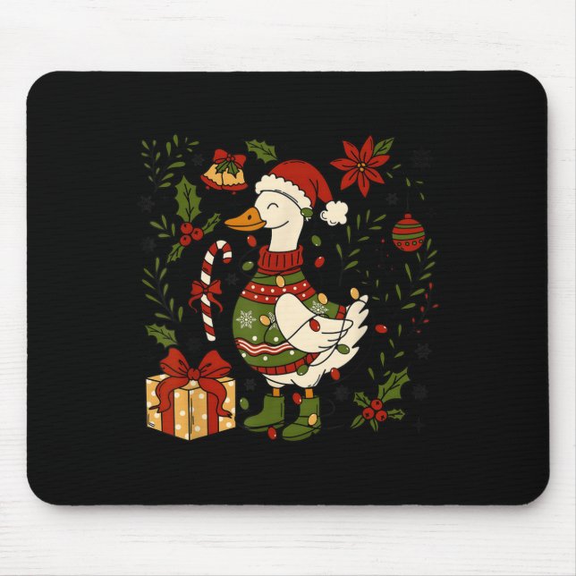 Mousepad Merry Goosemas Christmas Lights Goose Duck Boho Fl (Frente)