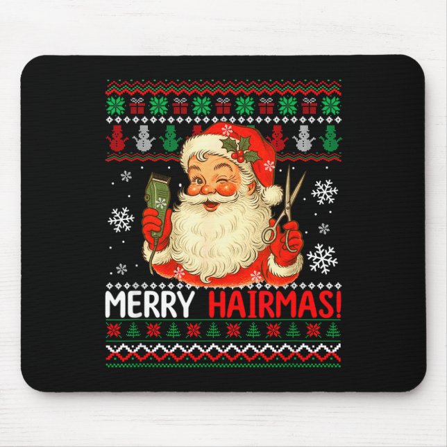 Mousepad Merry Hairmas Christmas Sweater Santa Hairstylist  (Frente)