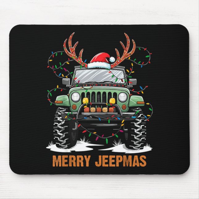 Mousepad Merry Jeepmas Christmas Xmas Santa Reindeer Men Bo (Frente)