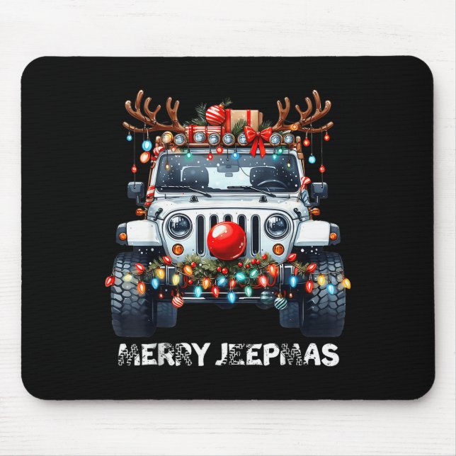 Mousepad Merry Jeepmas Ugly Light Reindeer Christmas  (Frente)