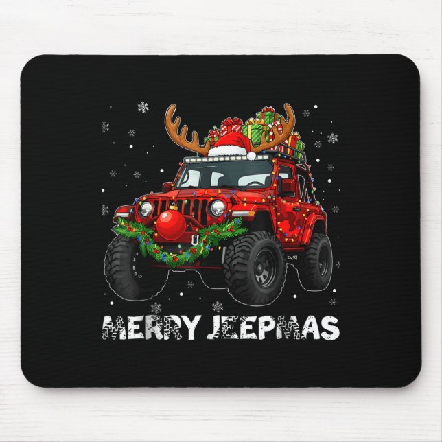 Mousepad Merry Jeepmas Ugly Light Reindeer Christmas  (Frente)