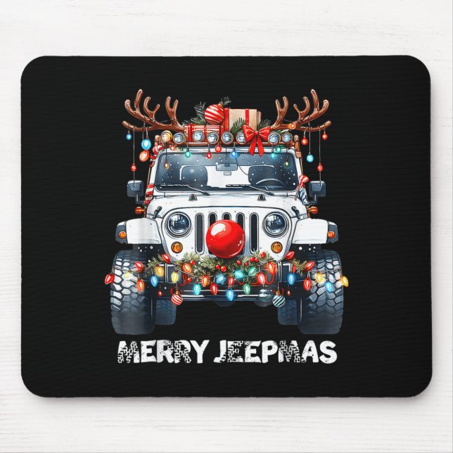 Mousepad Merry Jeepmas Ugly Light Reindeer Christmas  (Frente)