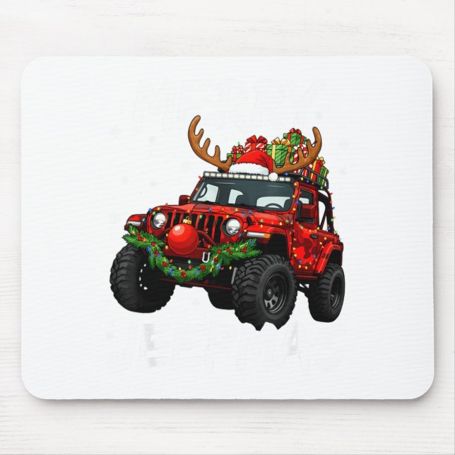 Mousepad Merry Jeepmas Ugly Light Reindeer Christmas Funny  (Frente)