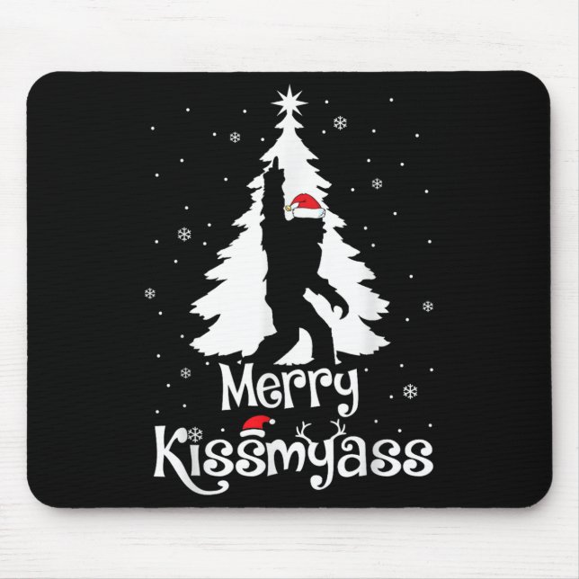 Mousepad Merry Kissmy Funny Bigfoot Yeti Sasquatch Christma (Frente)