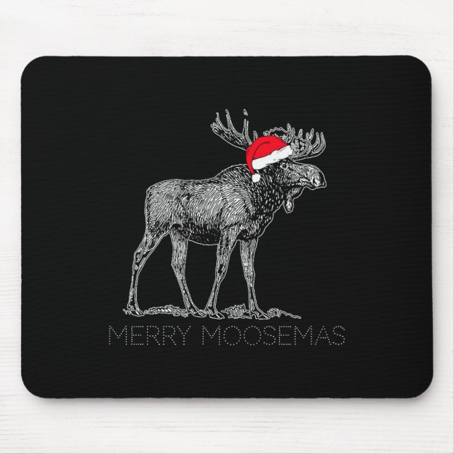 Mousepad Merry Moosemas Christmas Moose With Santa Hat  (Frente)