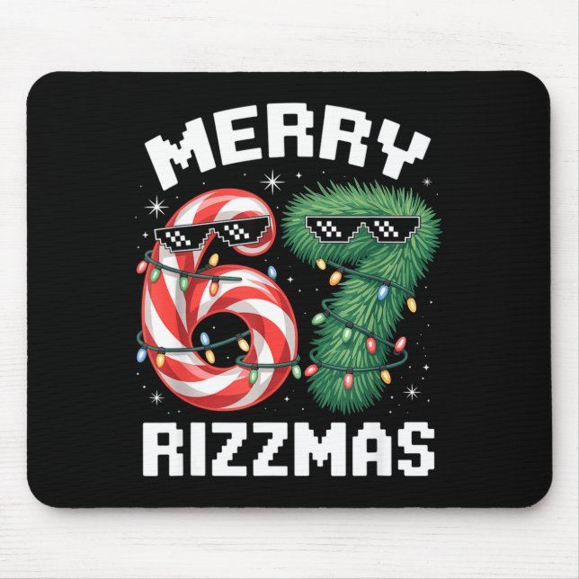 Mousepad Merry Rizzmas 67 Candy Cane Tree Sungles Funny  (Frente)