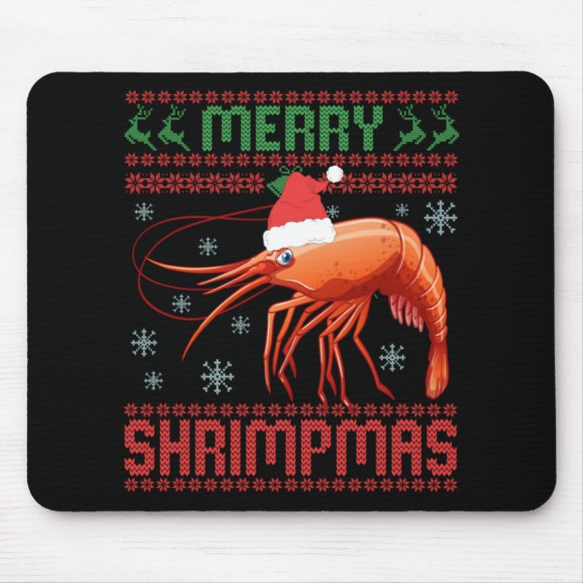 Mousepad Merry Shrimpmas Funny Shrimp Ugly Christmas Sweate (Frente)
