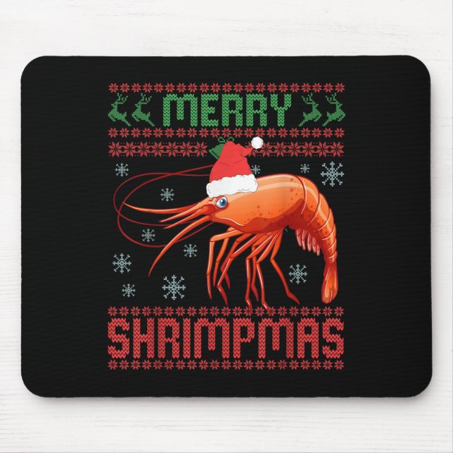 Mousepad Merry Shrimpmas Funny Shrimp Ugly Christmas Sweate (Frente)