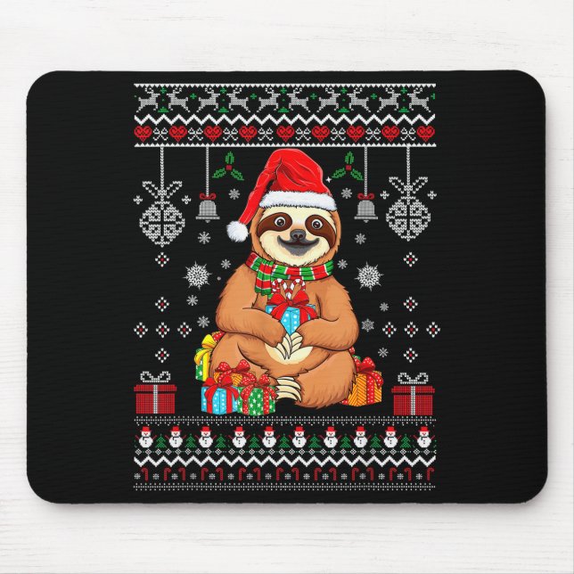 Mousepad Merry Slothmas Cute Christmas Sloth Santa Hat Xmas (Frente)
