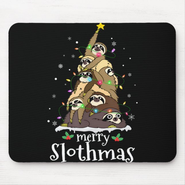 Mousepad Merry Slothmas Cute Xmas Sloth Santa Hat Christmas (Frente)