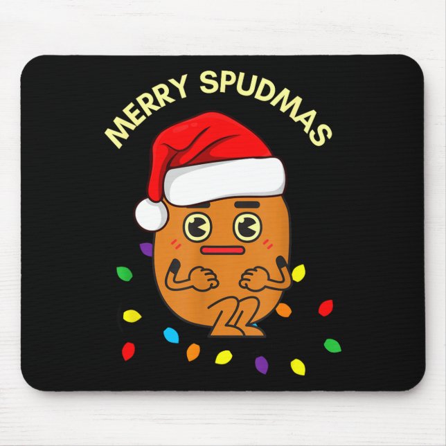 Mousepad Merry Spudmas Funny Tato Santa Holiday Lights Chri (Frente)