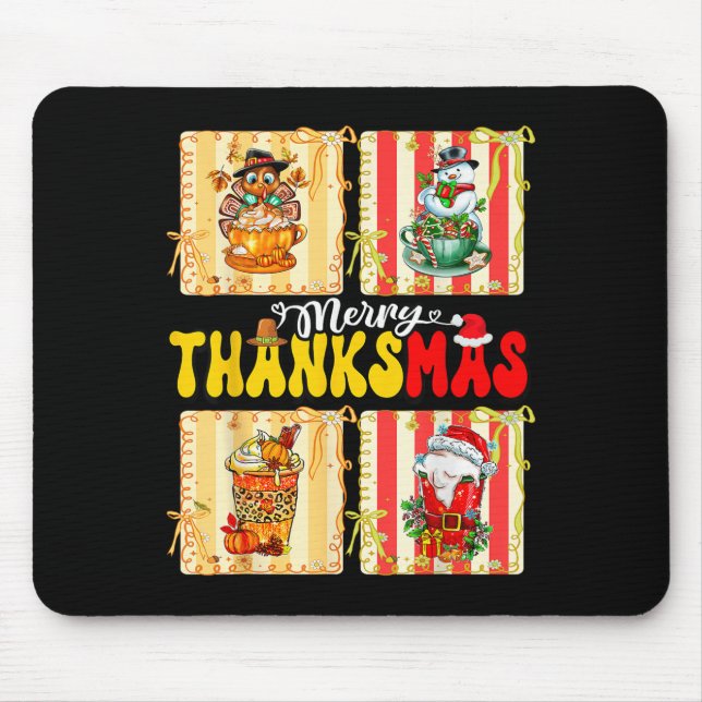 Mousepad Merry Thanksmas Pumpkin Sce Latte Coffee Thanksgiv (Frente)
