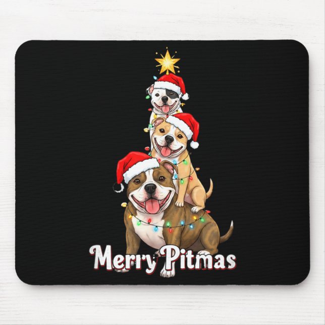 Mousepad Merry Tmas Tbull Christmas Theme For Festive Dog L (Frente)