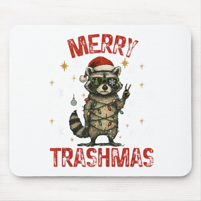 Mousepad Merry Trashmas Raccoon Christmas Lights Funny Xmas (Frente)
