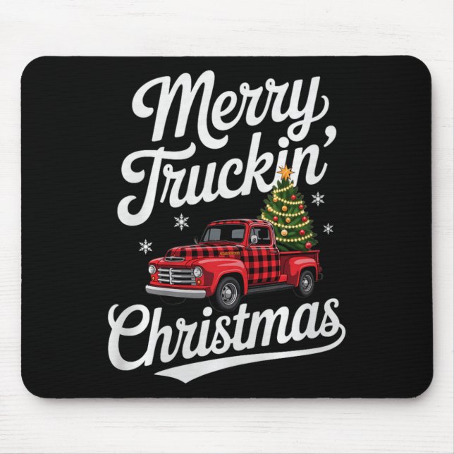 Mousepad Merry Truckin' Christmas Buffalo Plaid Clic Ck Up  (Frente)