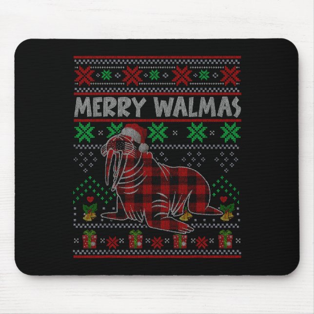 Mousepad Merry Walmas Ugly Christmas Sweater Walrus Sea Ani (Frente)