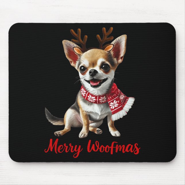 Mousepad Merry Woofmas Chihuahua Dog Meme In Reindeer Antle (Frente)