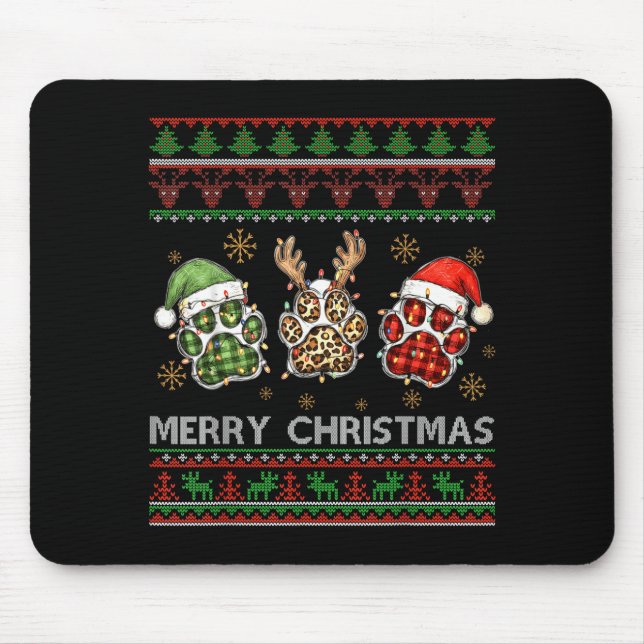 Mousepad Merry Woofmas Christmas Dog Paws Leopard Ugly Swea (Frente)
