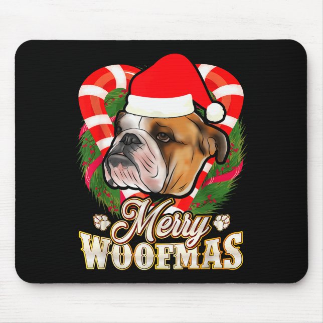 Mousepad Merry Woofmas English Bulldog With Santa Claus Hat (Frente)
