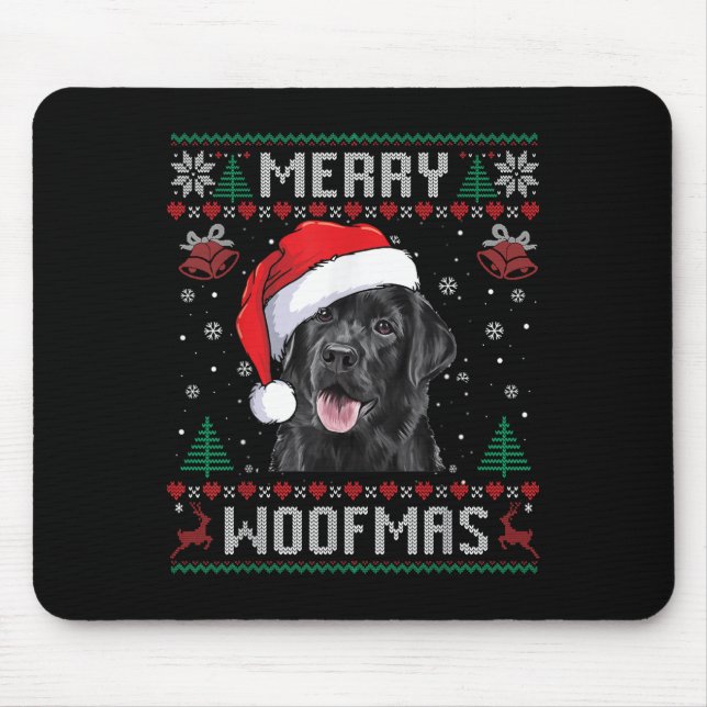 Mousepad Merry Woofmas Ugly Sweater Black Lab Labrador Chri (Frente)